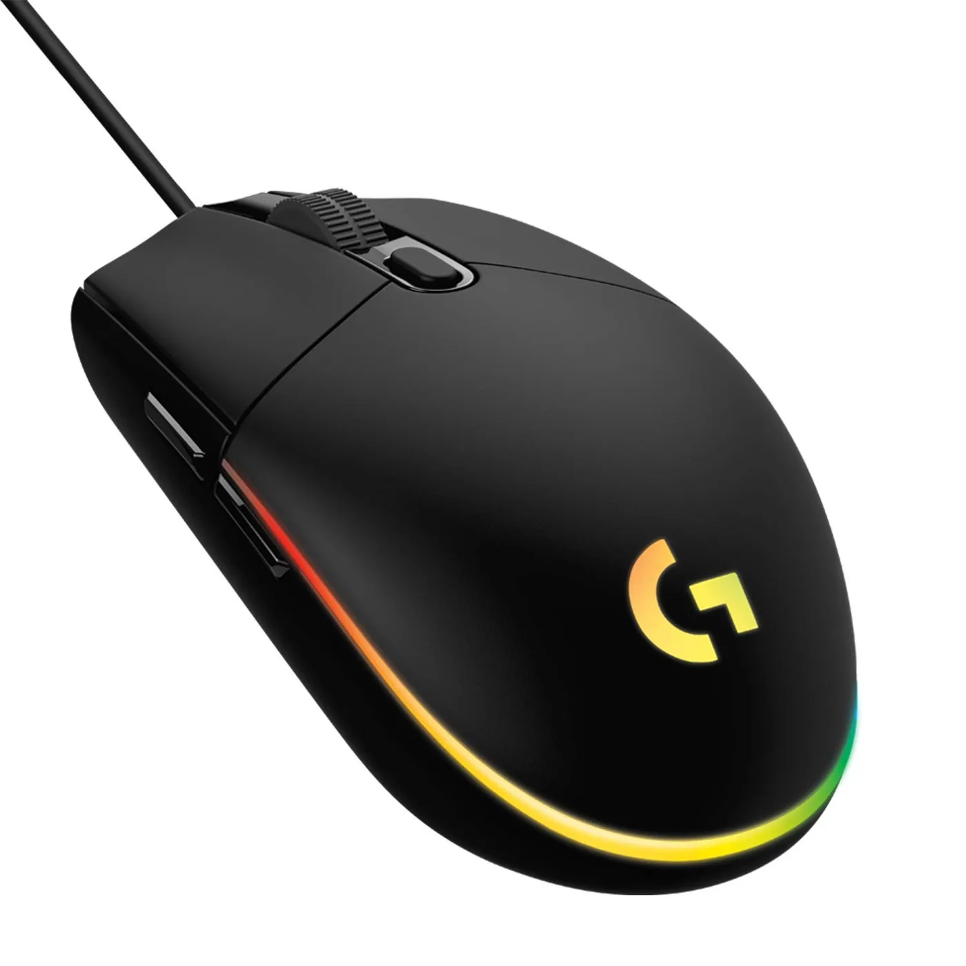 A budget gaming mouse on a desk mat next to a mechanical keyboard